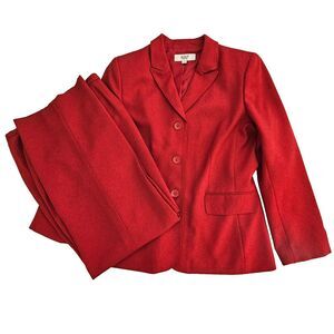 Le Suit Pants Suit Womens 12 Red Blazer and Pants Lined